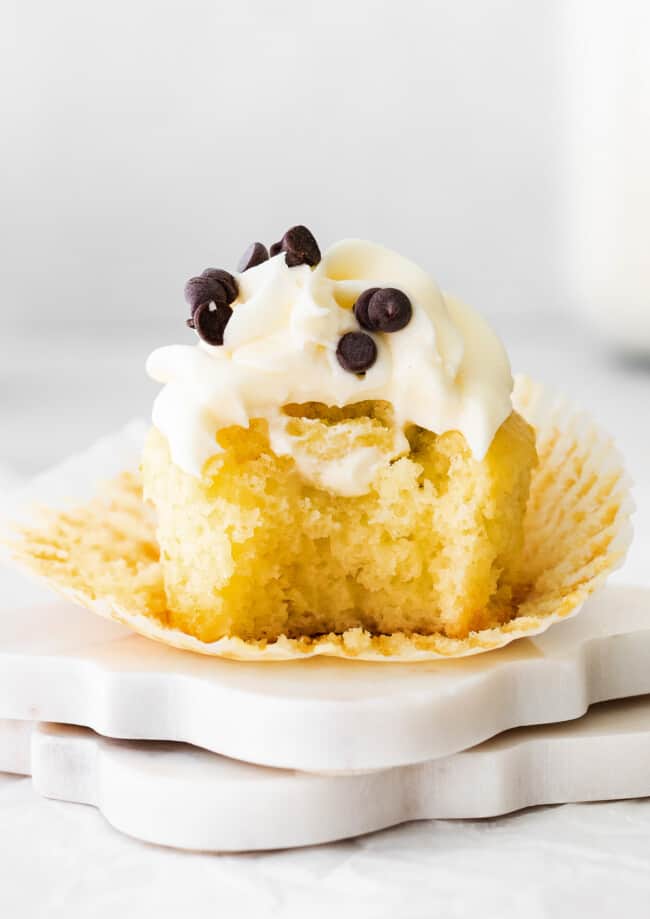 bite out of cannoli cupcake