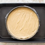 a pan with a cake batter in it.