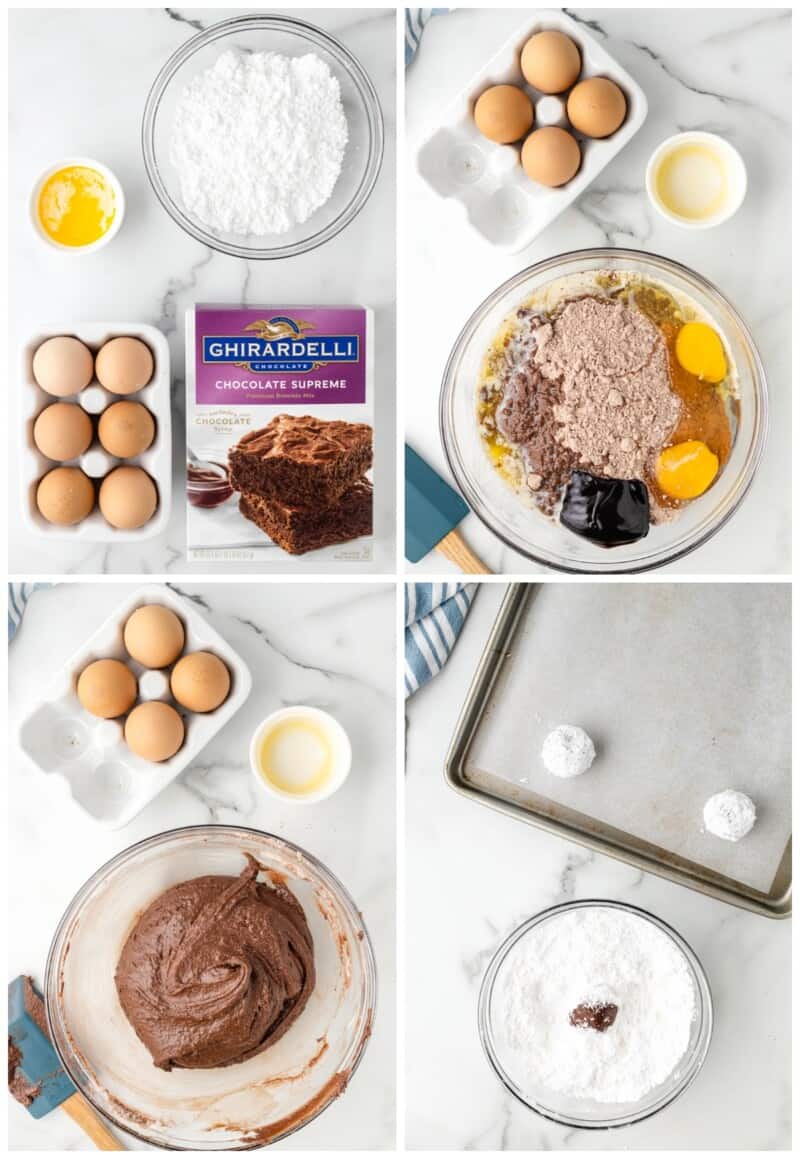 step by step photos for how to make brownie mix crinkle cookies