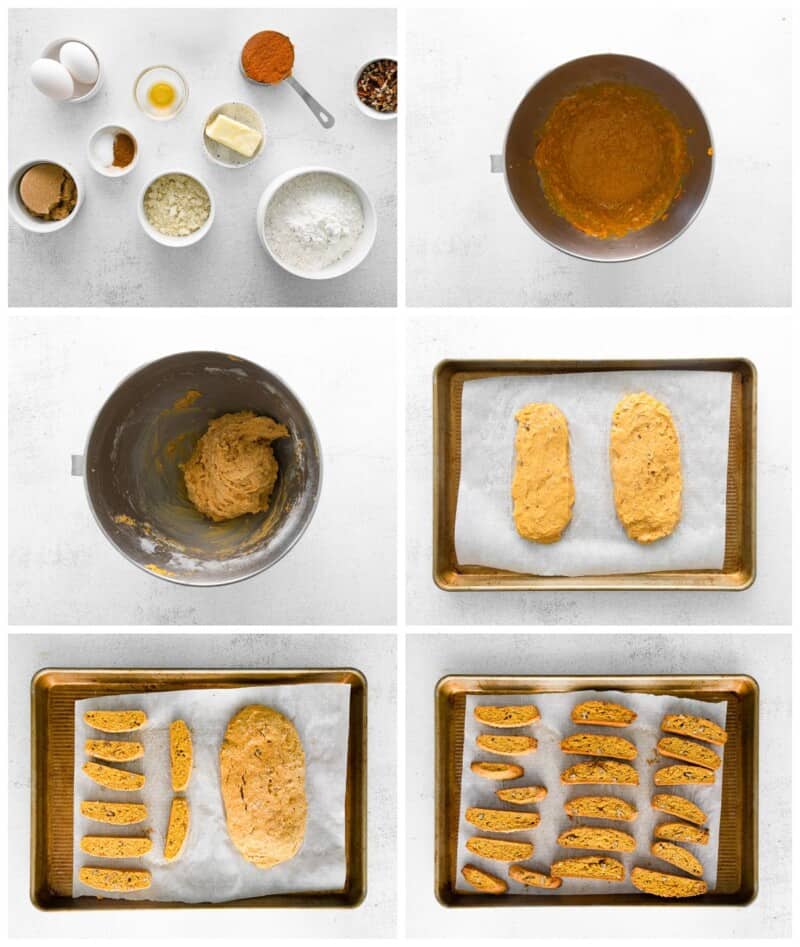 step by step photos for how to make pumpkin pecan biscotti