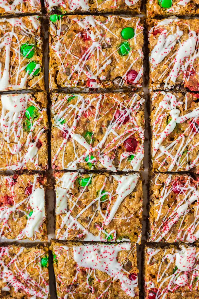 christmas 7 layer magic cookie bars cut into squares