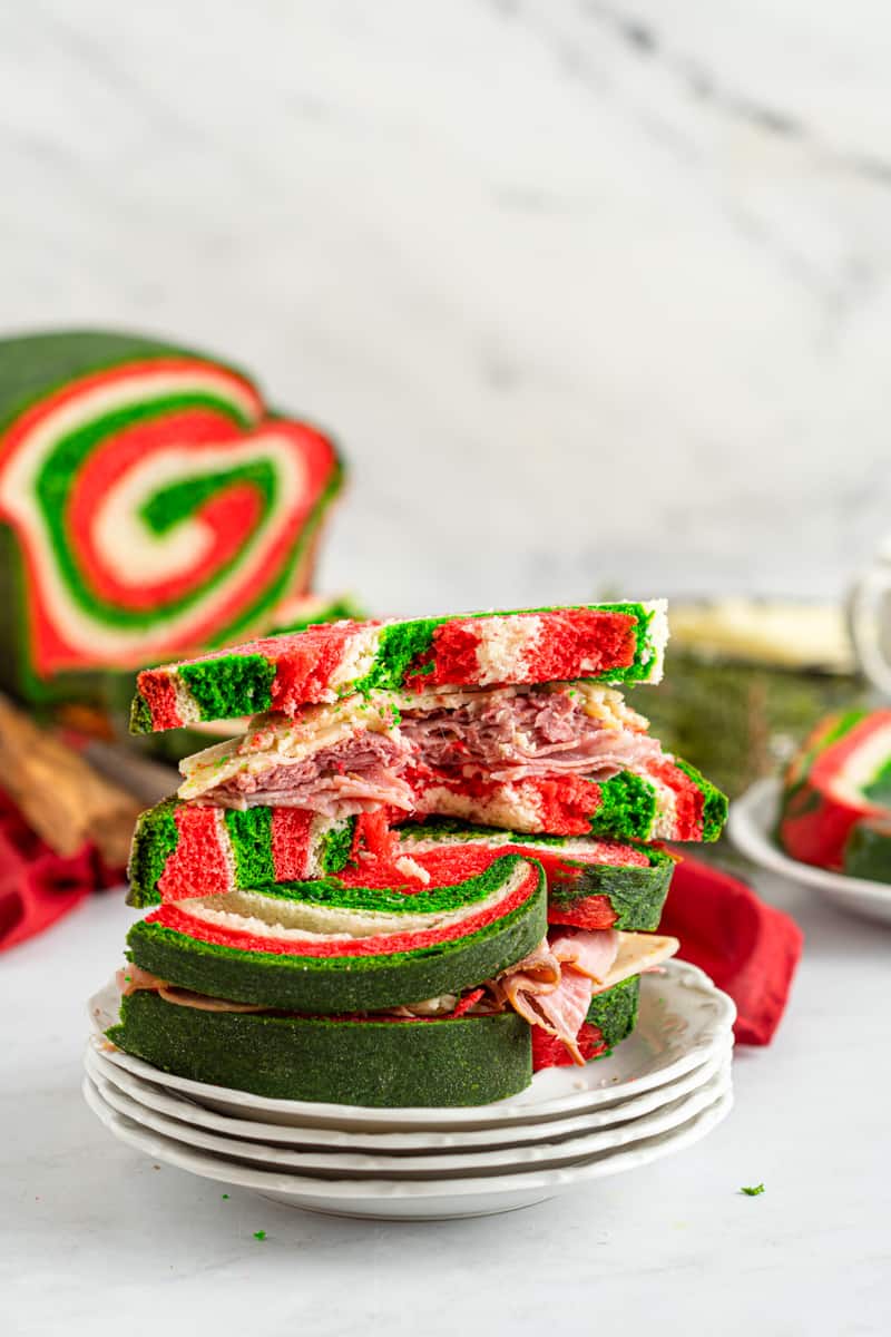 sandwich made with christmas swirl bread