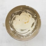 vanilla buttercream frosting in a mixing bowl