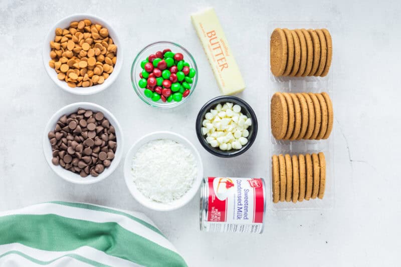 ingredients for christmas 7 layer magic cookie bars