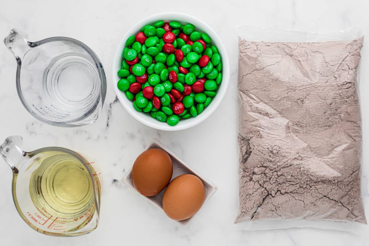 ingredients for christmas M&M brownies