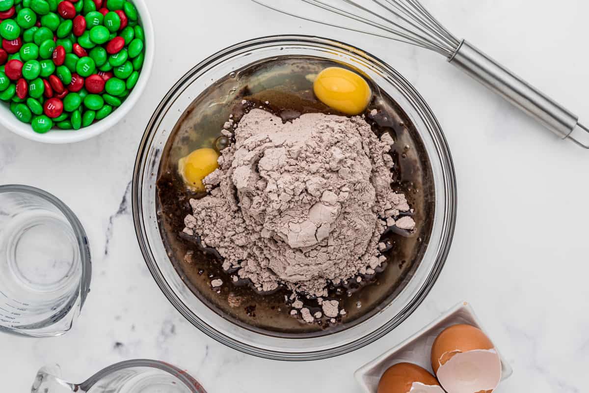 brownie batter in a glass bowl