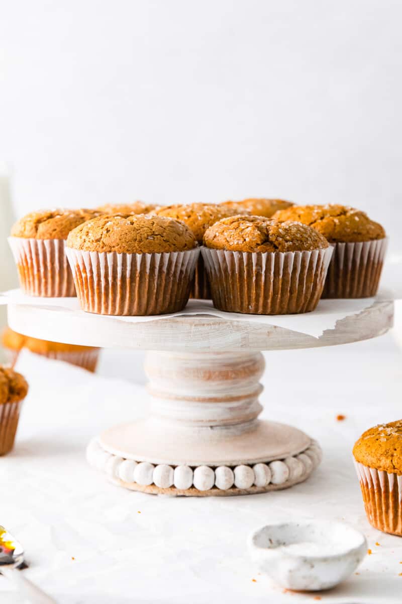 gingerbread muffins on a cake stand