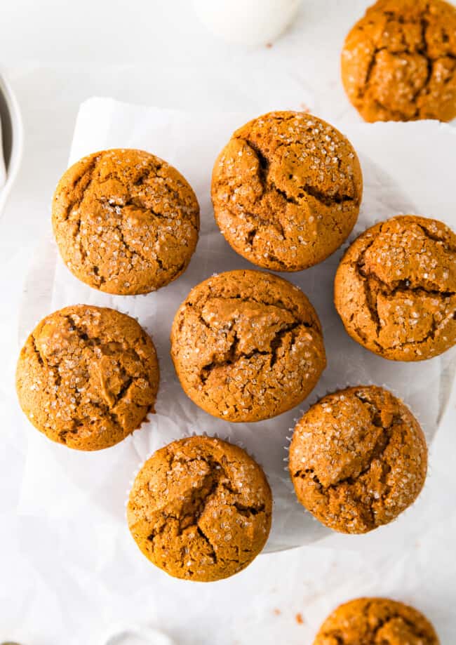 overhead image of gingerbread muffins on a cake stand