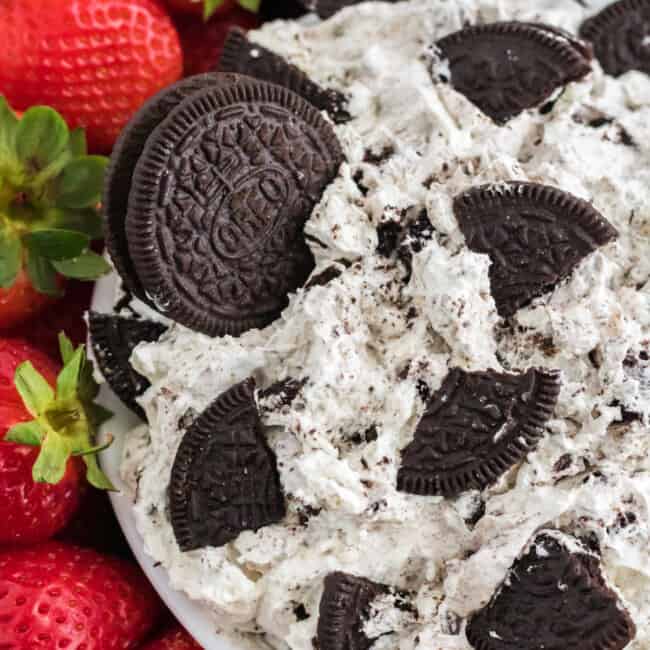 cookies and cream dip in a white bowl