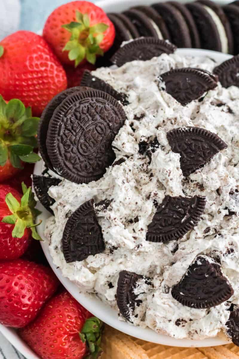 cookies and cream dip in a white bowl