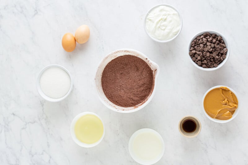 ingredients for chocolate peanut butter muffins
