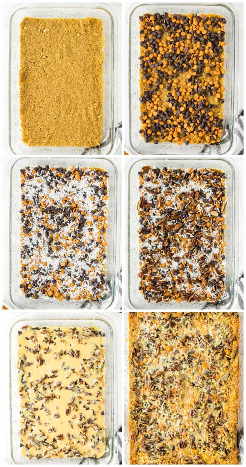 step by step photos for how to make 7 layer magic cookie bars