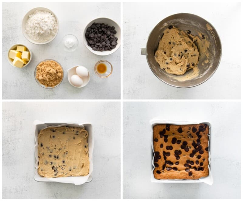 step by step photos for how to make chocolate chip cookie bars