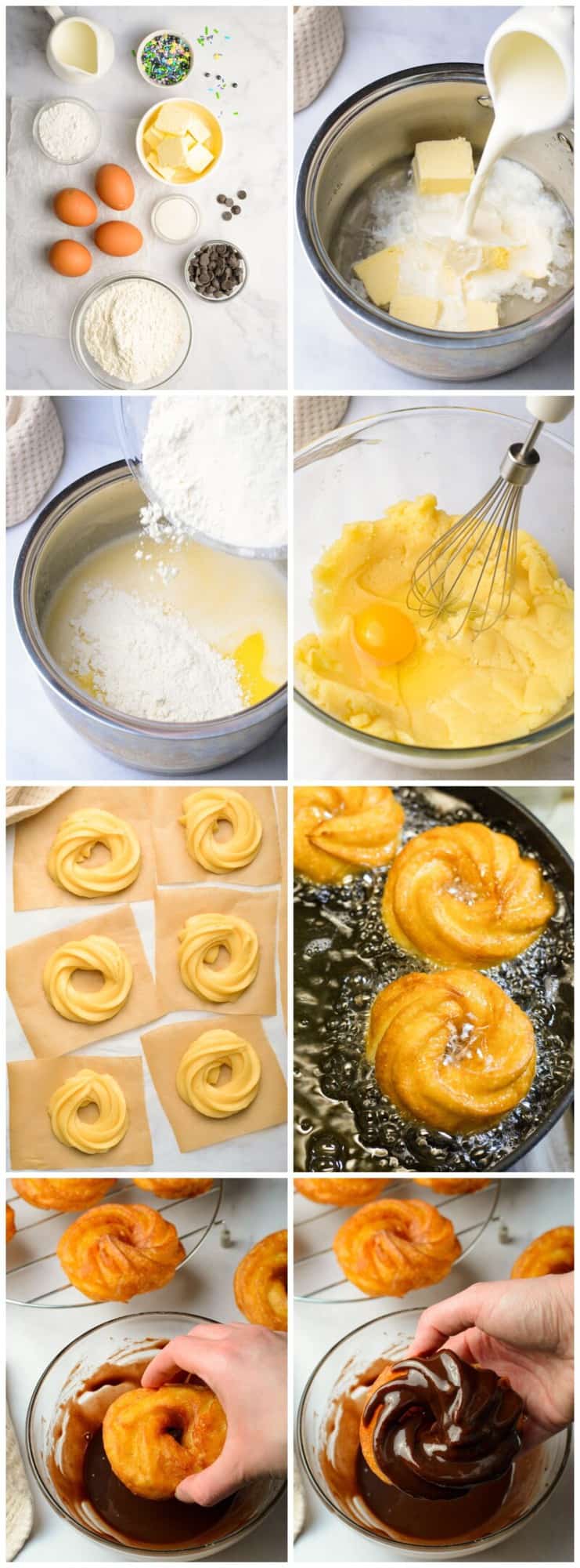 step by step photos for how to make chocolate glazed crullers