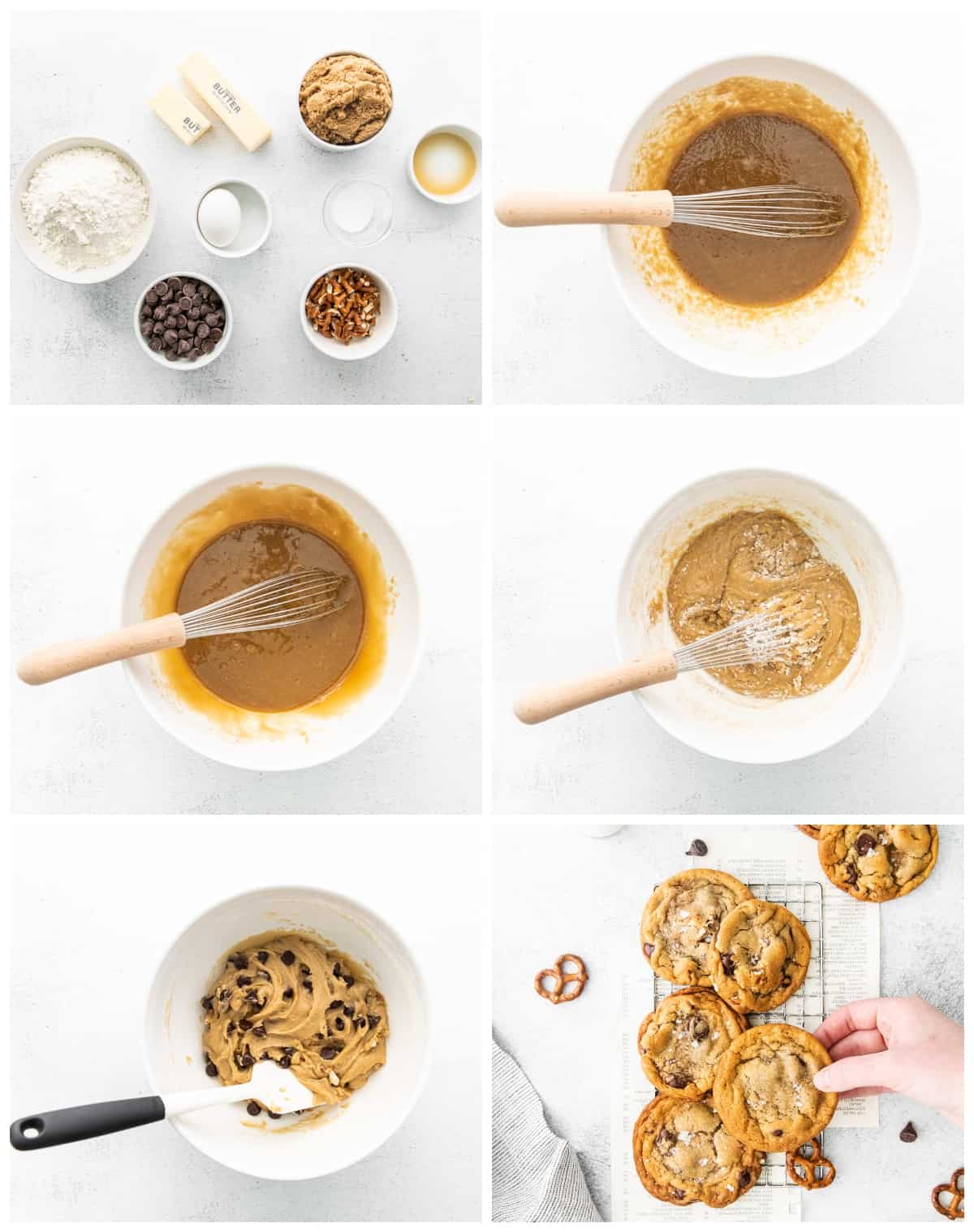 step by step photos for how to make dark chocolate pretzel cookies