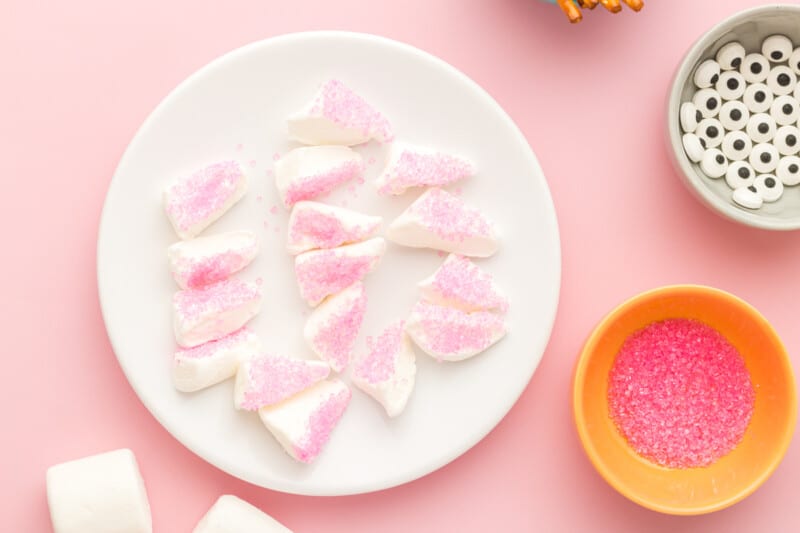 marshmallow triangles with pink sanding sugar