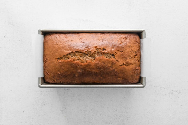 carrot bread in a loaf pan after baking