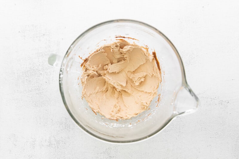 cookie butter frosting in a glass bowl