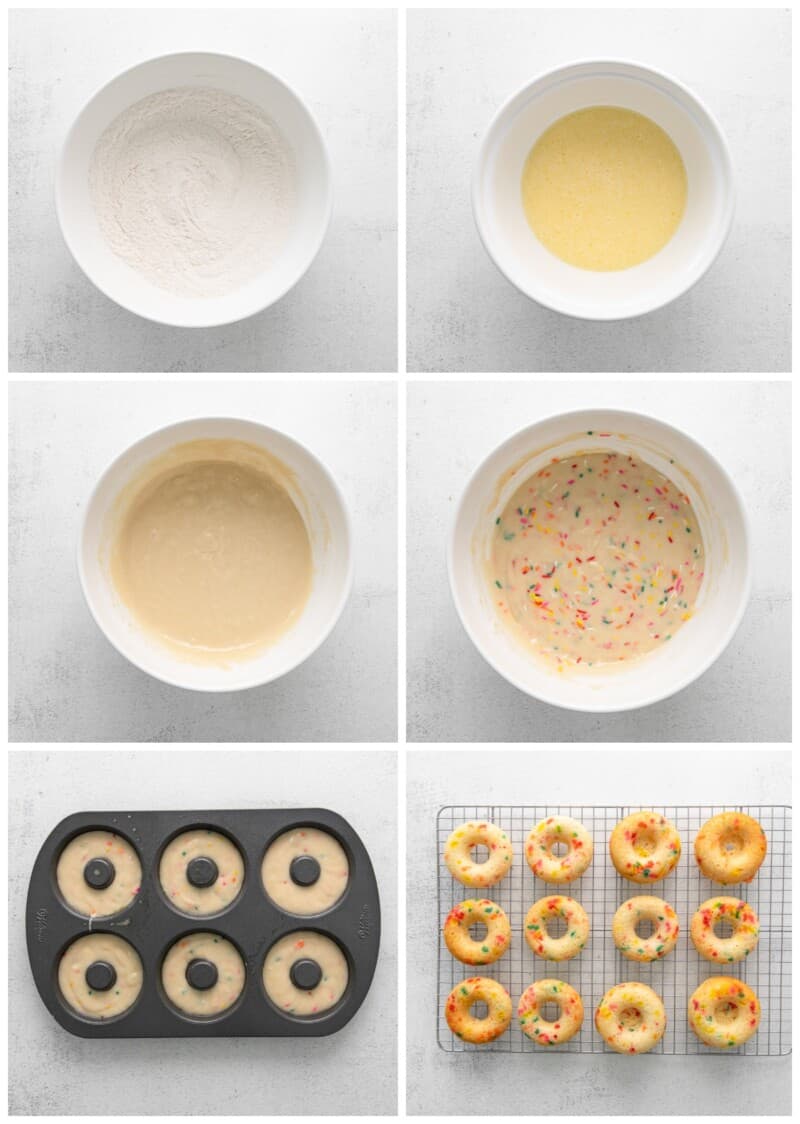 step by step photos for how to make funfetti donuts