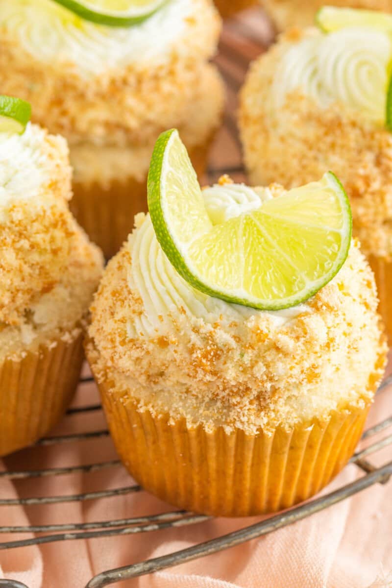 close up of key lime cupcakes.