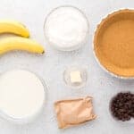 overhead view of ingredients for banana fudge pie.