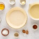 overhead view of ingredients for eggnog pie.