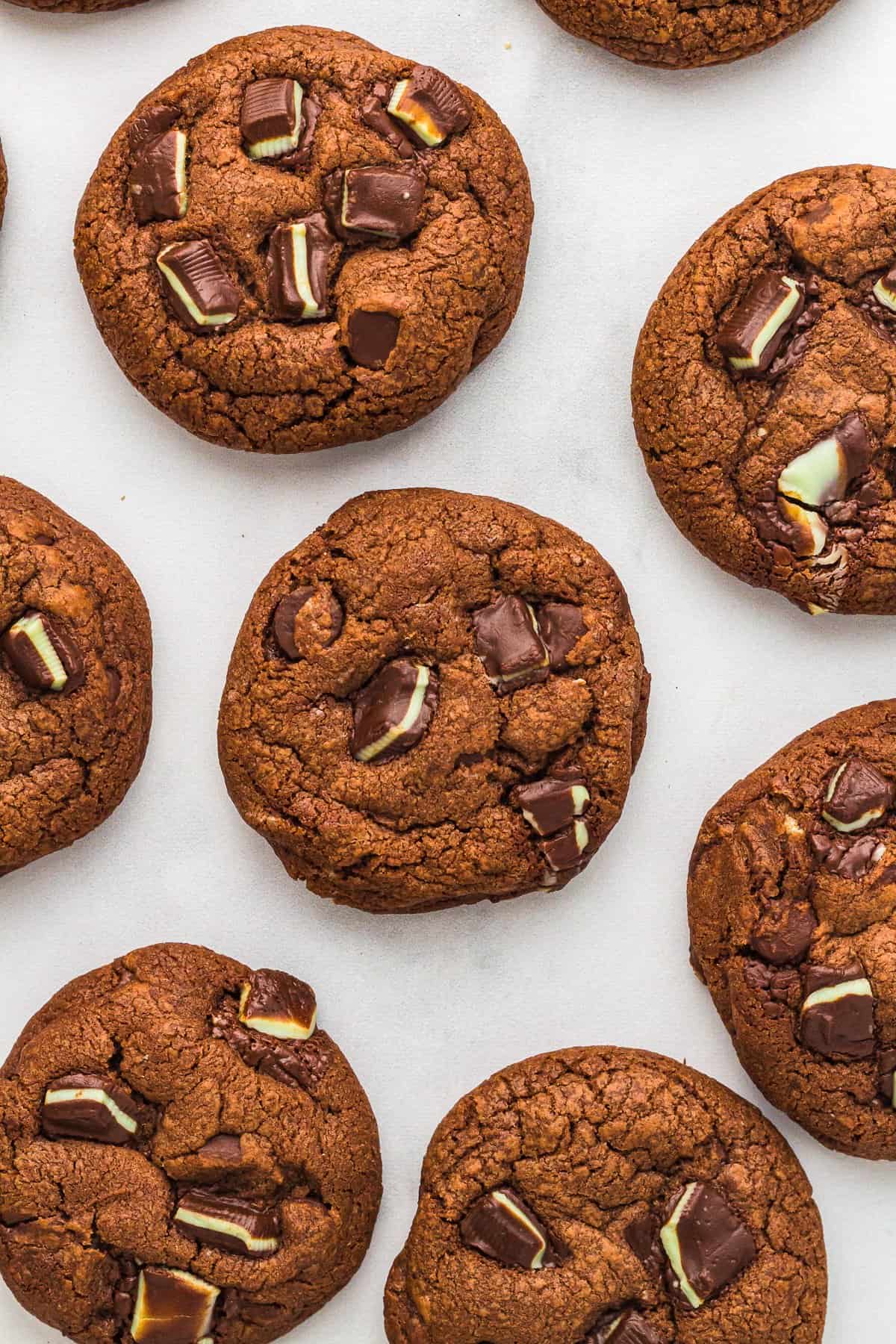 overhead view of andes mint cookies.