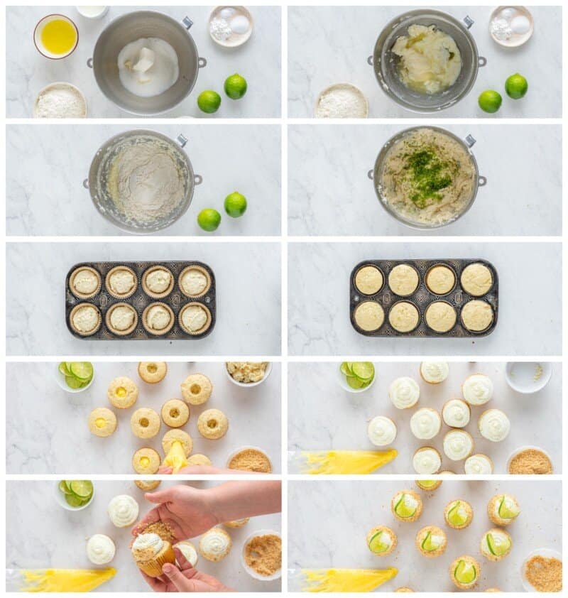 step by step photos for how to make key lime cupcakes.