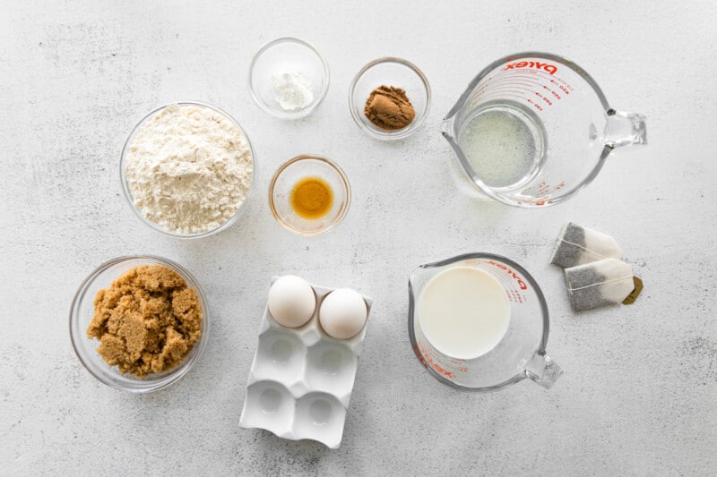 overhead view of ingredients for chai cupcakes.
