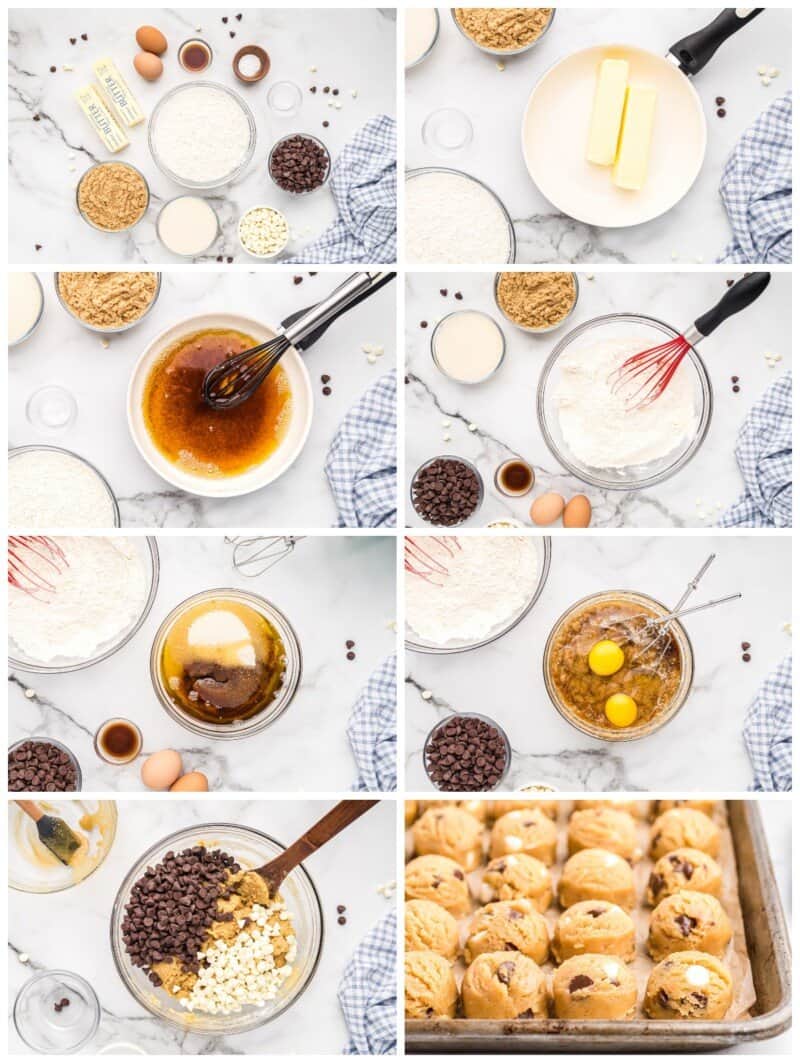 step by step photos for how to make brown butter chocolate chip cookies.