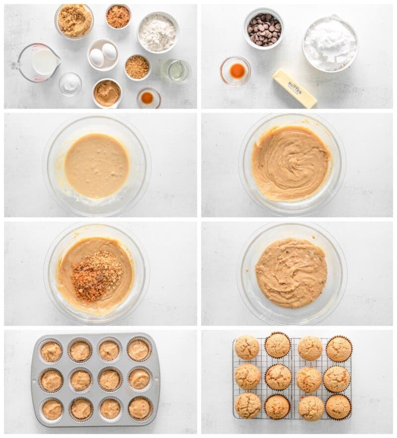 step by step photos for how to make butterfinger cupcakes.