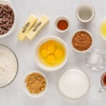 overhead view of ingredients for peppermint brownies.