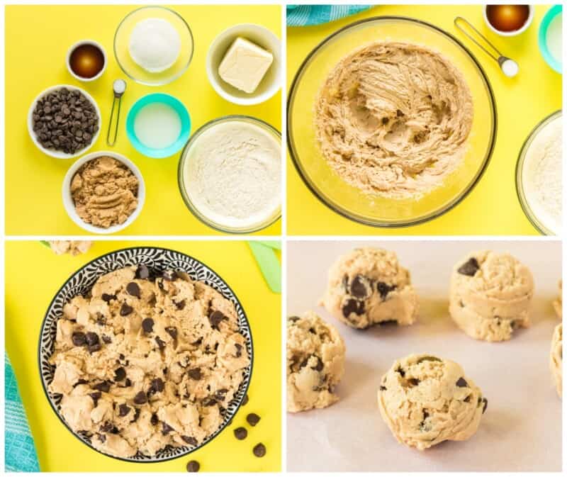 step by step photos for how to make edible chocolate chip cookie dough.
