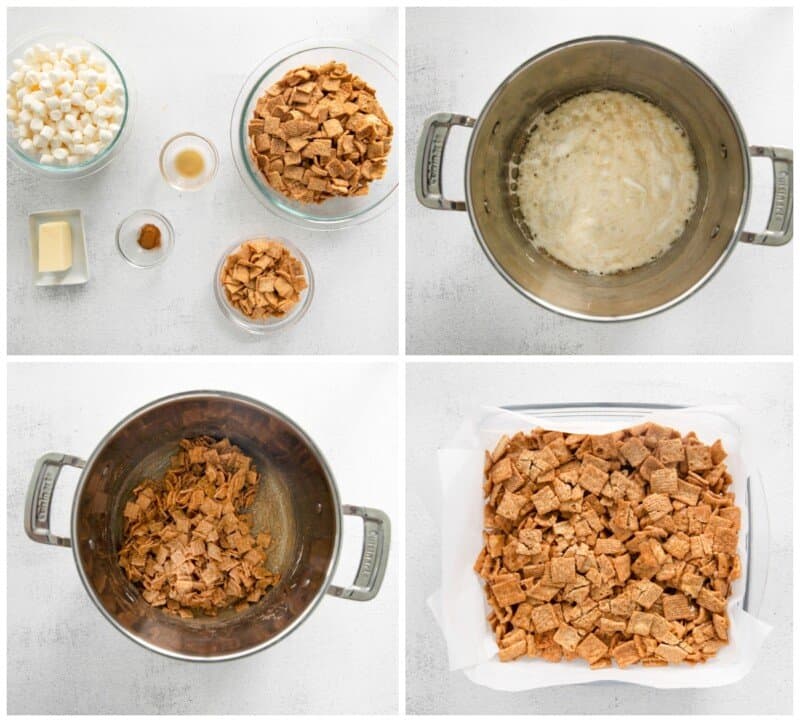 step by step photos for how to make cinnamon toast crunch bars.