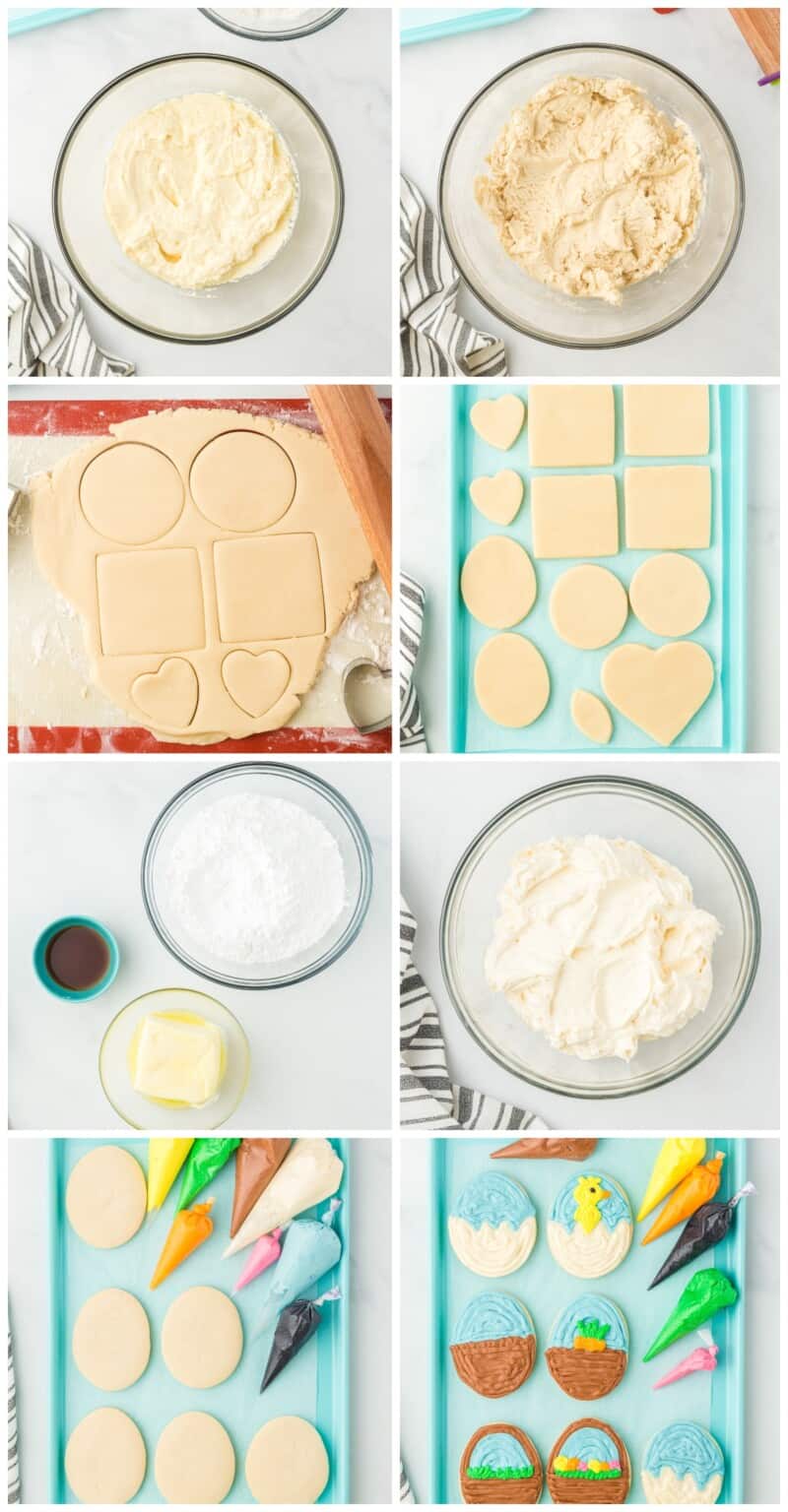 step by step photos for how to make easter egg sugar cookies.