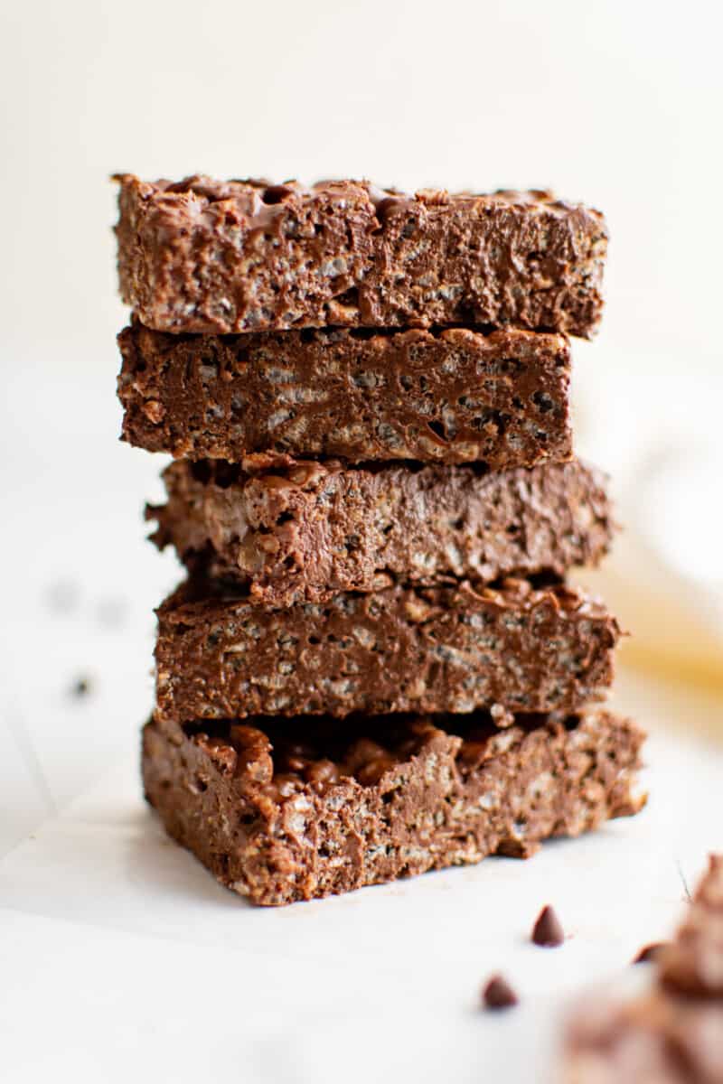 a stack of 5 homemade crunch bars.