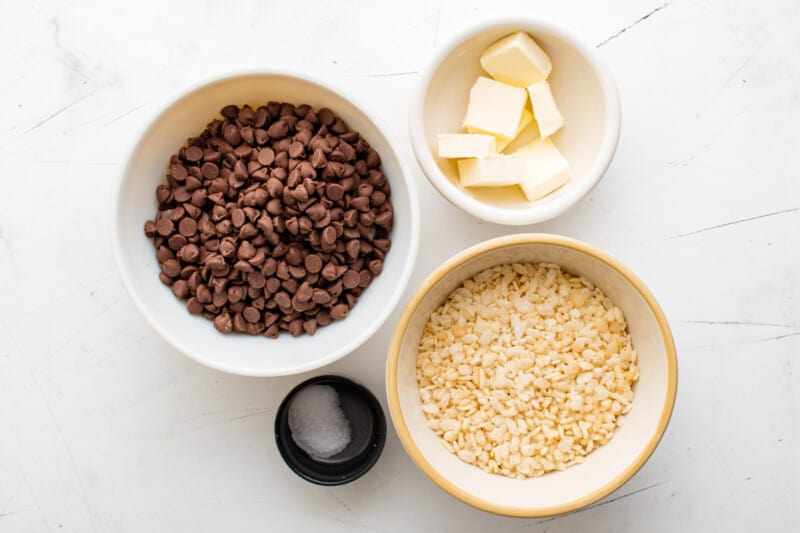 overhead view of ingredients for homemade crunch bars.