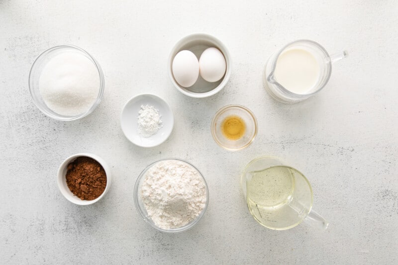 overhead view of ingredients for hot chocolate cupcakes.
