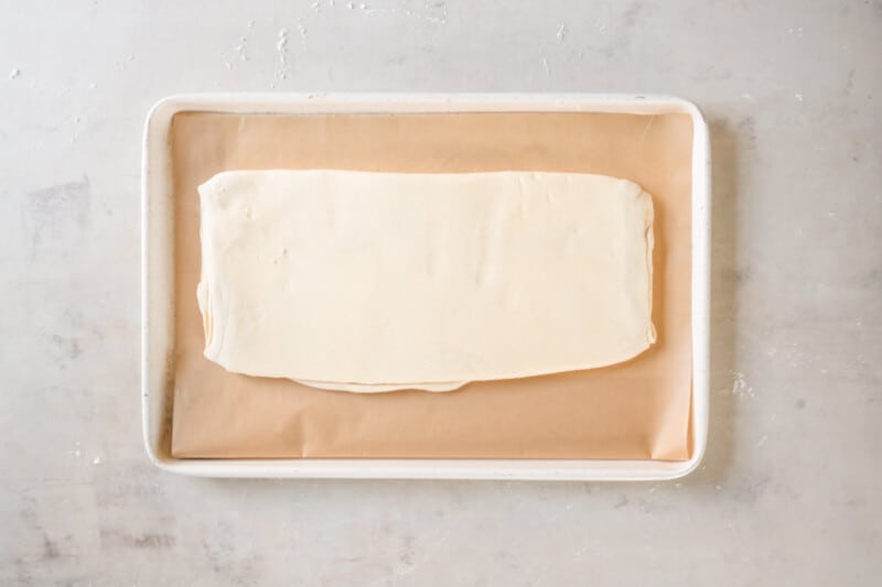 a piece of dough on a baking sheet.