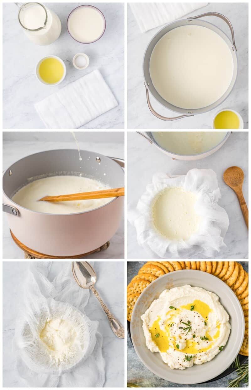 step by step photos for how to make homemade ricotta cheese.
