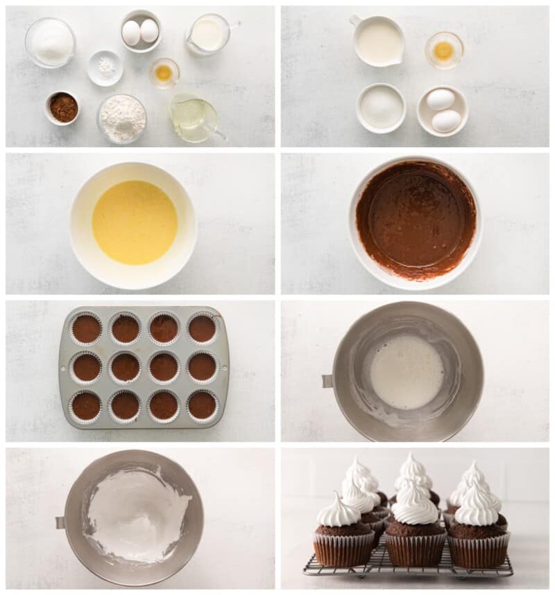 step by step photos for how to make hot chocolate cupcakes.