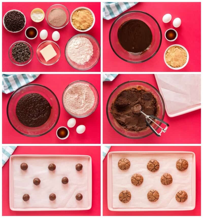 step by step photos for how to make hot cocoa cookies.