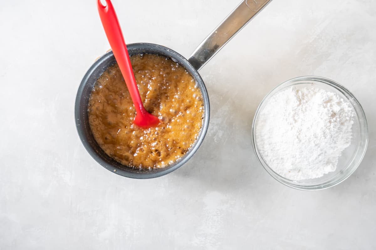 cooking caramel in a small pot