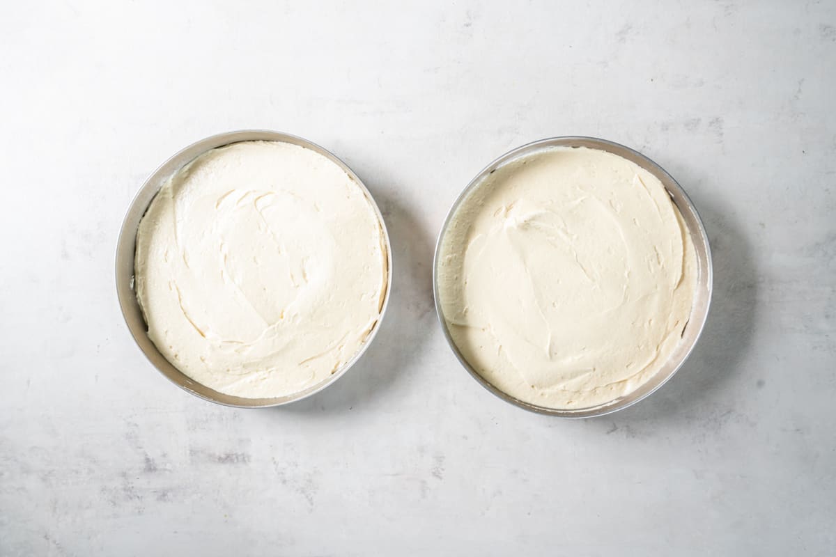 two layers of cake, in round cake pans