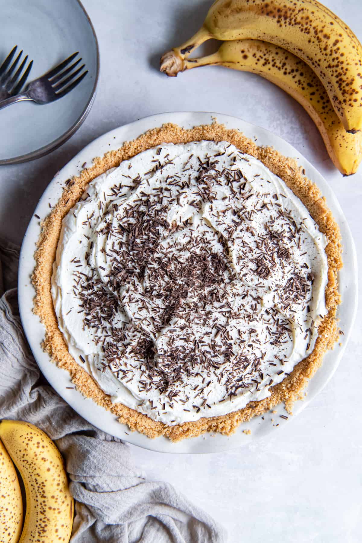 overhead view of a traditional banoffee pie