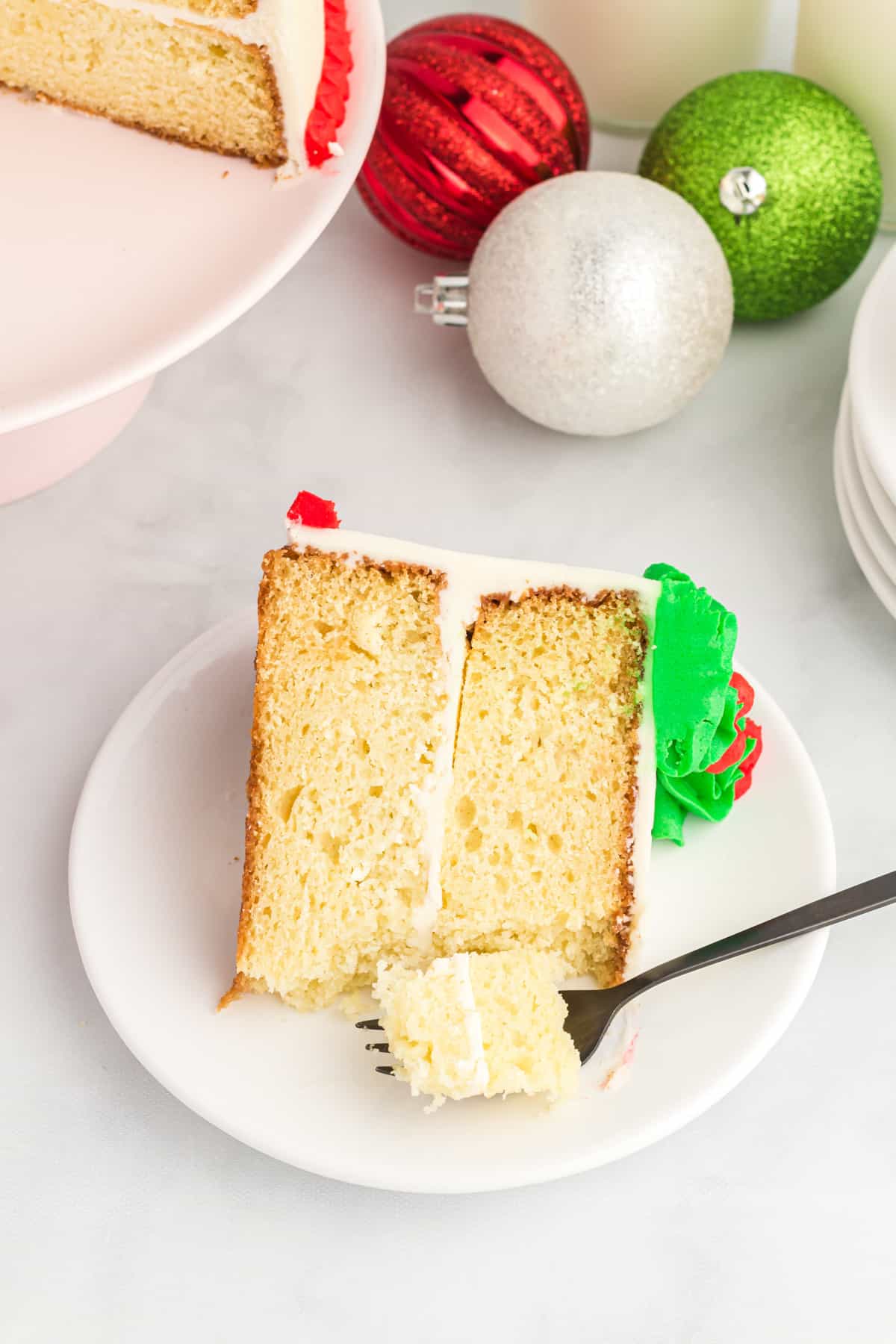 a slice of christmas wreath cake