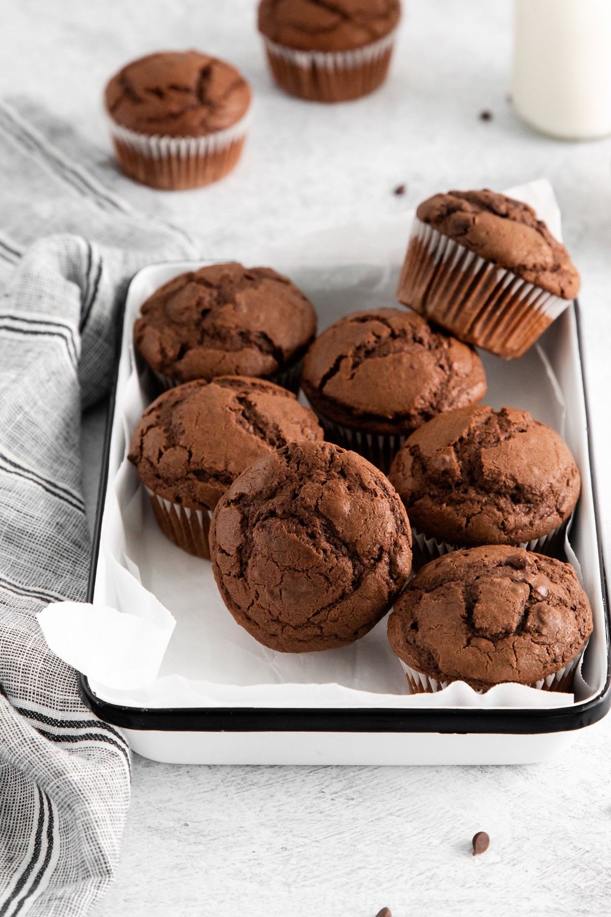 a tray of double chocolate muffins