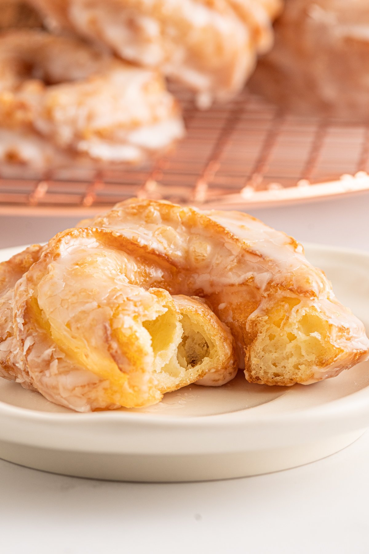 close up on a French crullers on a plate