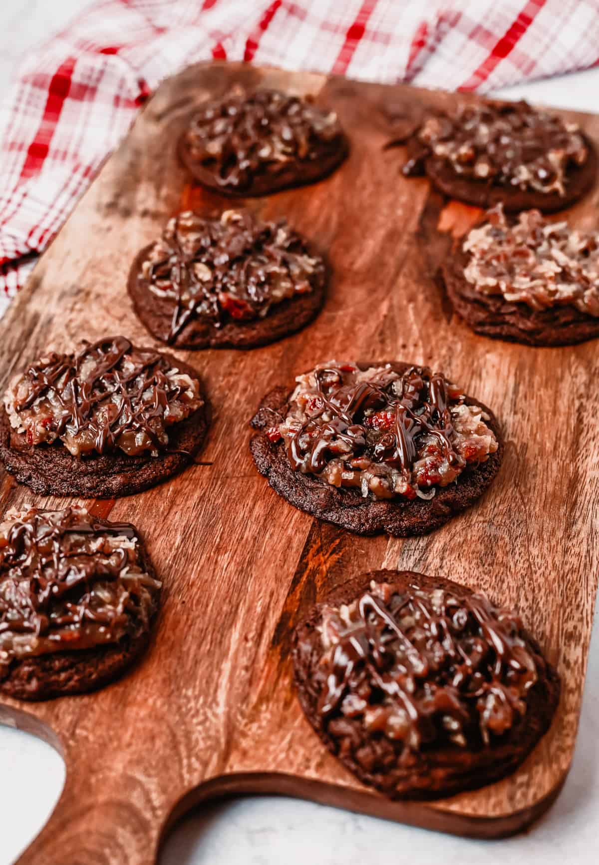 German chocolate cookies on a serving board