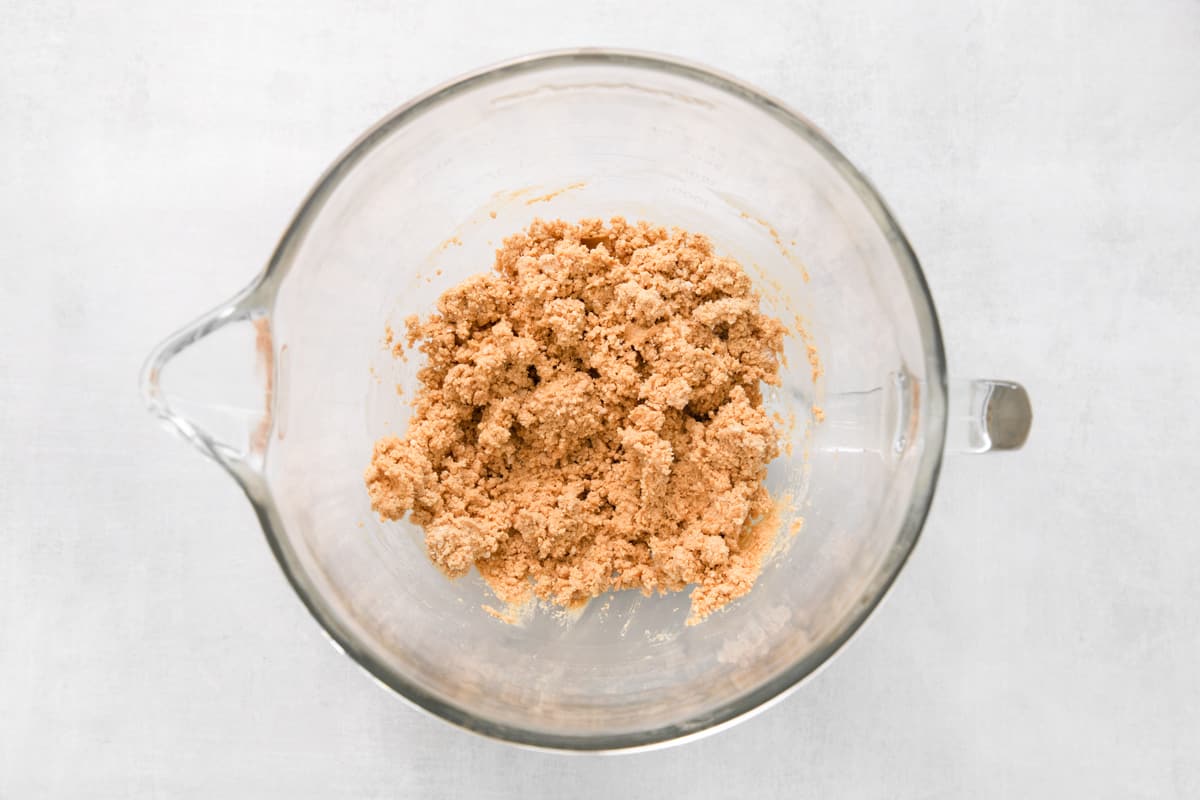 butterfinger ball dough in a glass mixing bowl.